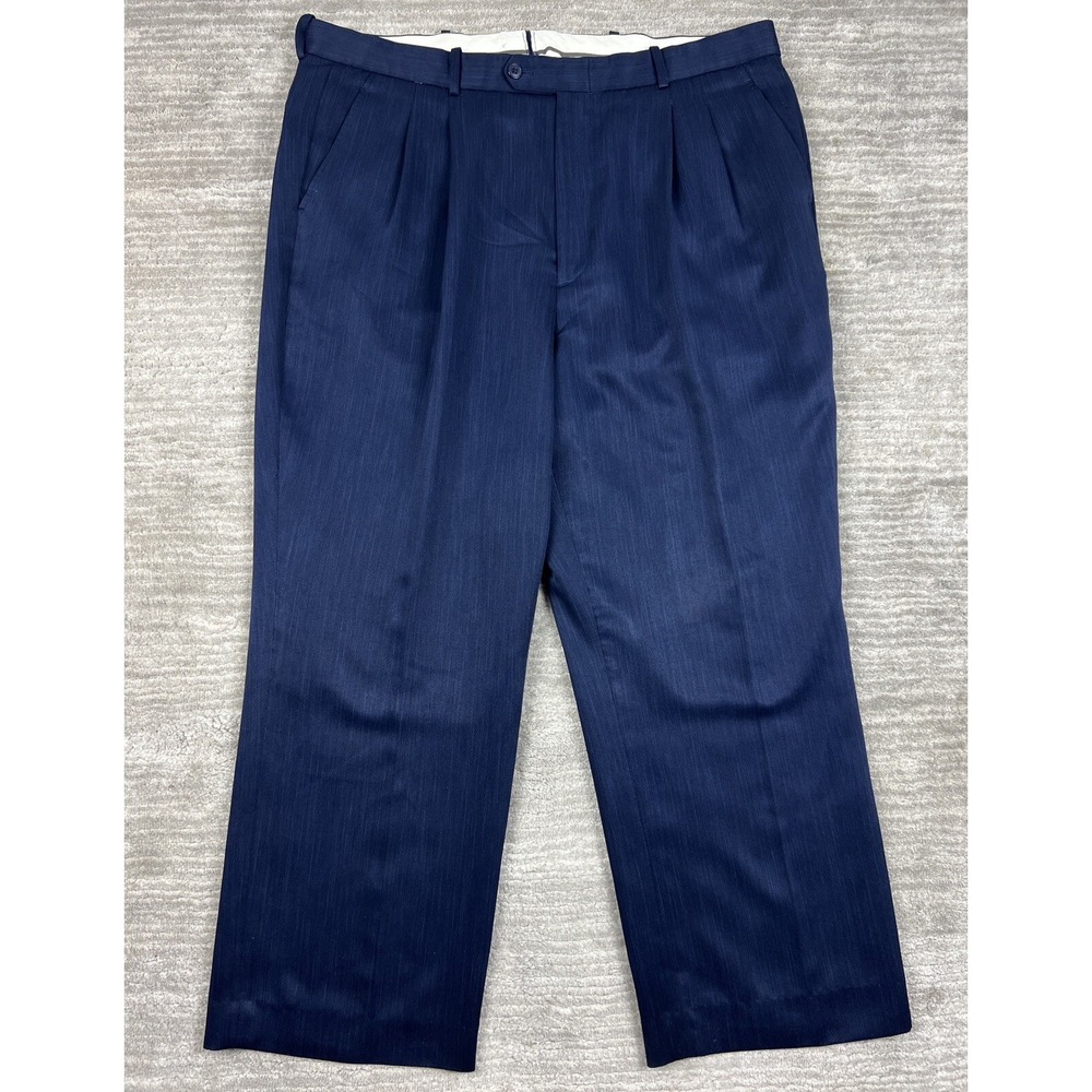 Bonelli Dress Pants Mens 44L Navy Blue Pleated Straight Leg‎ Textured Trousers